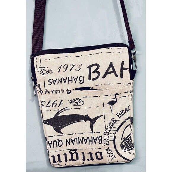 Bahamas Ivory Brown Canvas Crossbody Bag Zip Up W Outside Pocket - Picture 3 of 11
